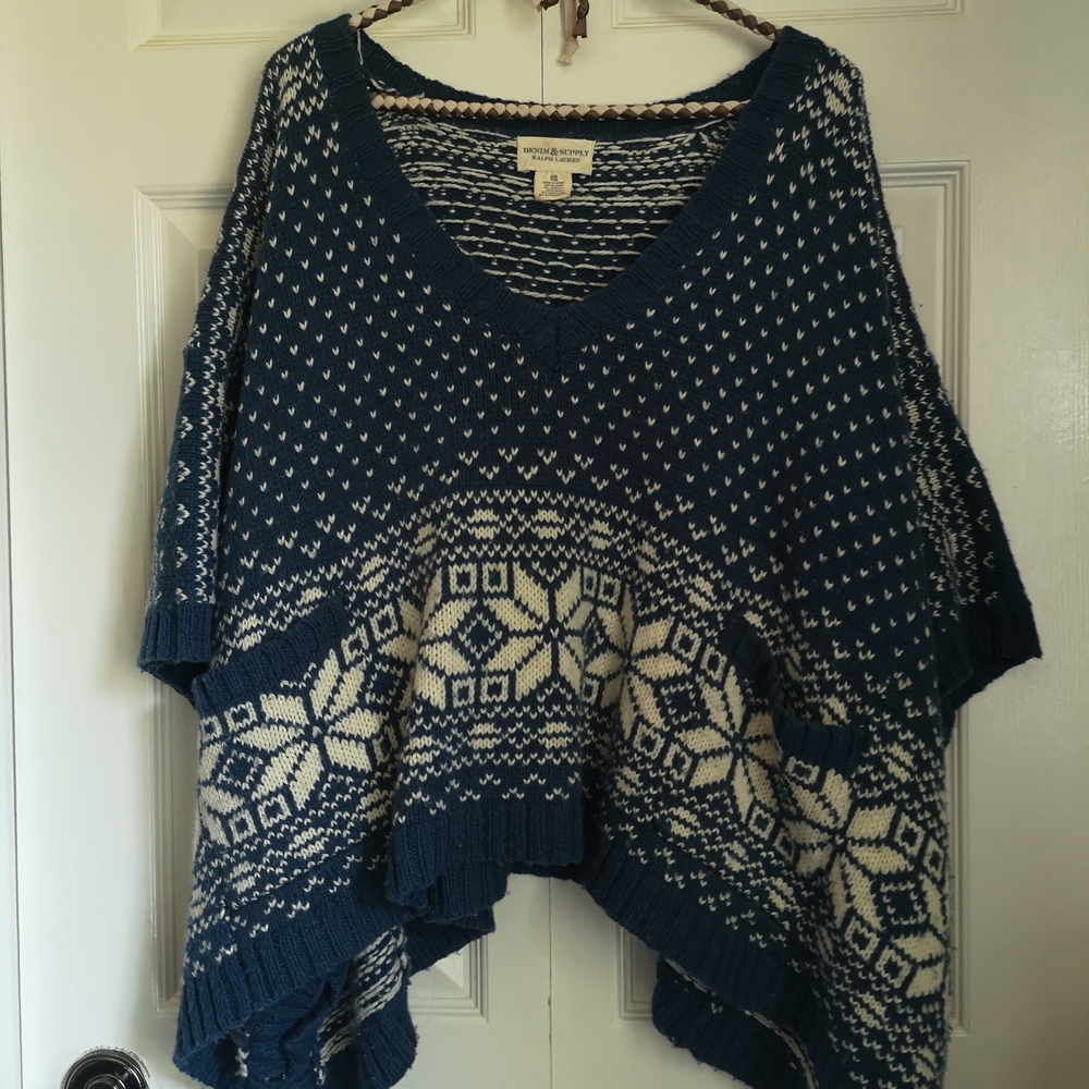 Ralph Lauren sweater---Women's Blue and White shrug/poncho